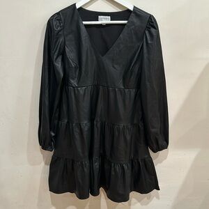 Women’s LucyParis Faux Black Leather long Sleeve Babydoll Dress Size XS
